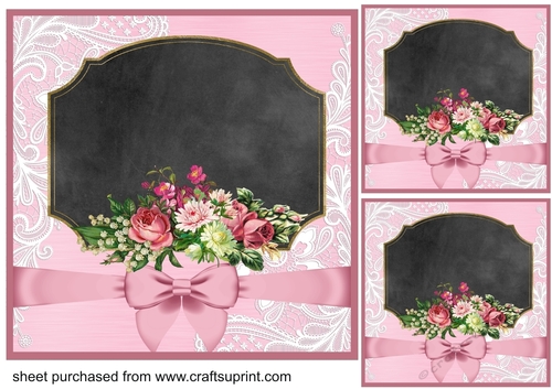 3 Pink vintage floral card front/topper blanks