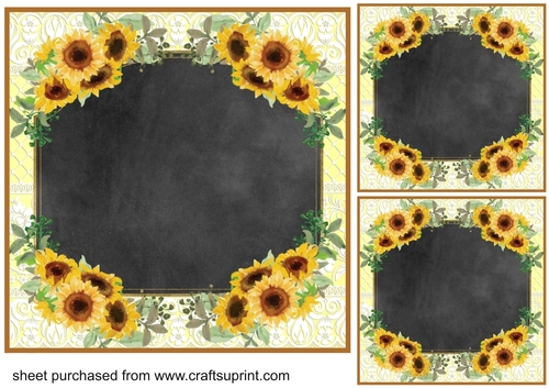 3 Sunflower chalkboard frame card front/topper blanks