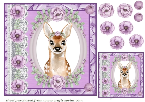 Lilac floral deer card front