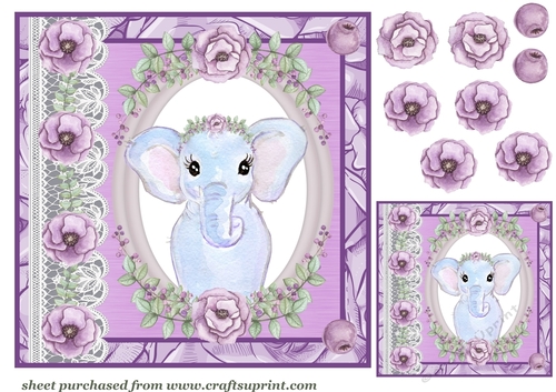 Lilac floral elephant card front