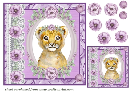 Lilac floral lion card front