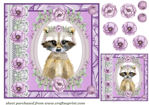 Lilac floral raccoon card front