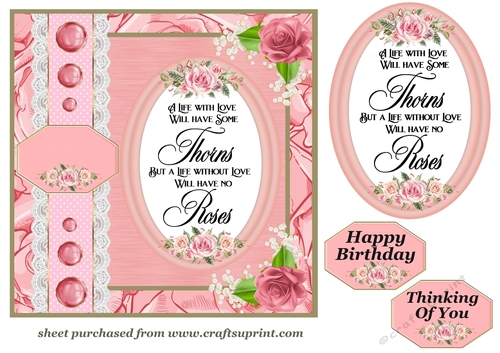 Pink Birthday rose card front with verse 1