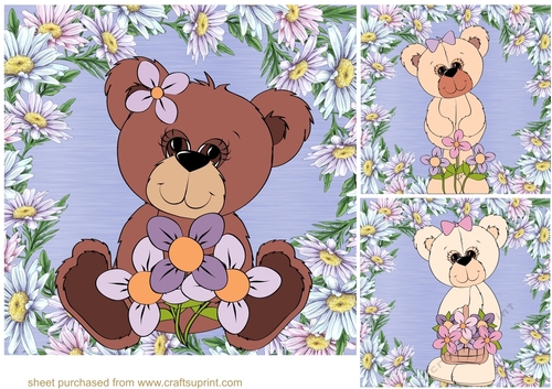 3 Garden time bear card fronts/toppers 1