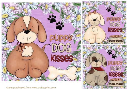 3 Puppy dog kisses card fronts/toppers
