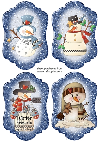 4 Blue glitter snowman toppers