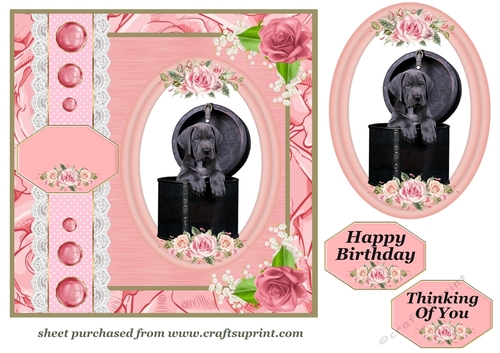 Pink rose cute dog card front 2