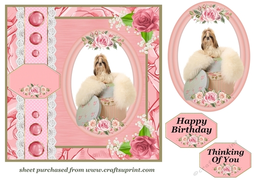 Pink rose cute dog card front 3