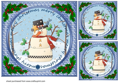 3 Merry Christmas snowman card front/toppers 1