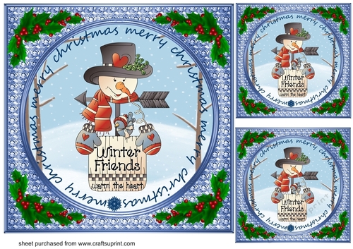 3 Merry Christmas snowman card front/toppers 2