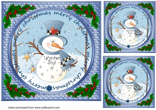3 Merry Christmas snowman card front/toppers 3