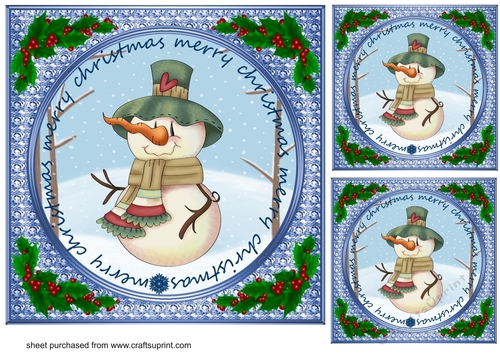 3 Merry Christmas snowman card front/toppers 4