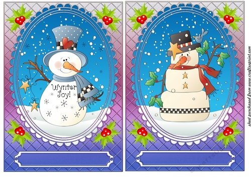 2 Christmas snowman card fronts
