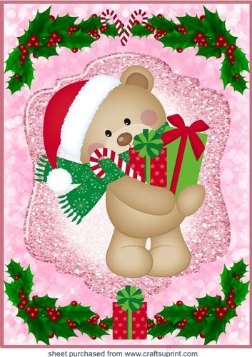 Large pink Christmas present bear topper 1