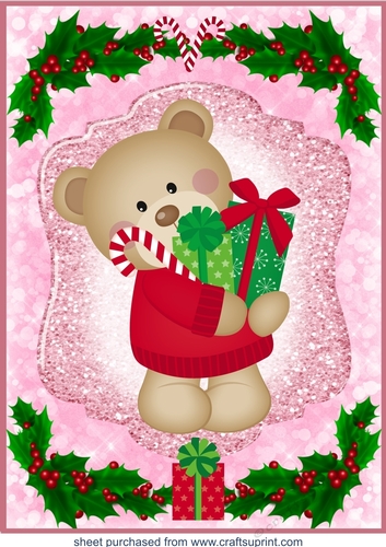 Large pink Christmas present bear topper 2