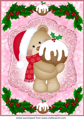 Large pink Christmas pudding bear topper 