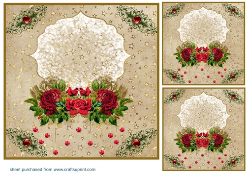 3 Christmas rose card fronts/toppers