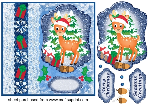 Blue Christmas present deer card front