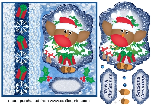 Blue Christmas present robin card front