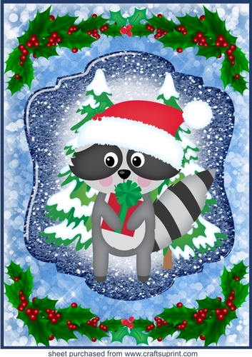 Large blue Christmas raccoon topper