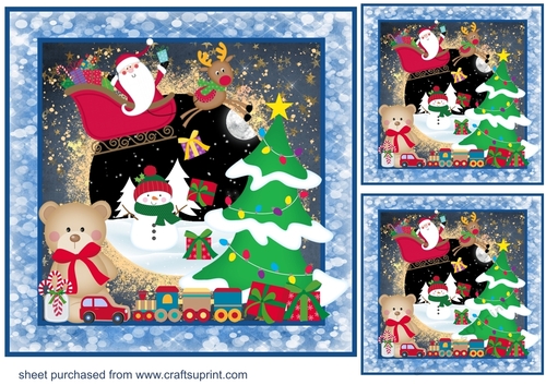 3 Santa delivering his pressies card fronts/toppers