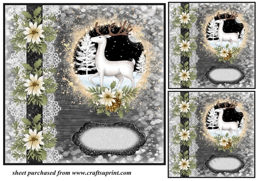 3 Black and white stag card fronts/toppers 1