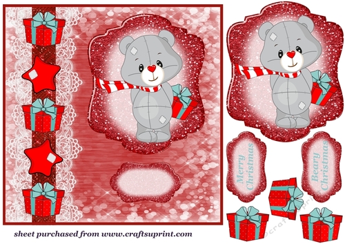 Red Christmas bear card front 2