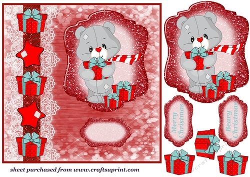 Red Christmas bear card front 3