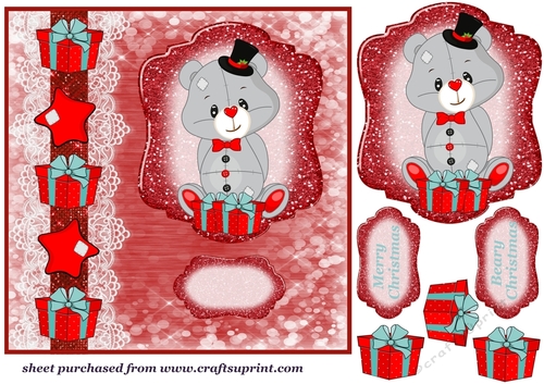 Red Christmas bear card front 4