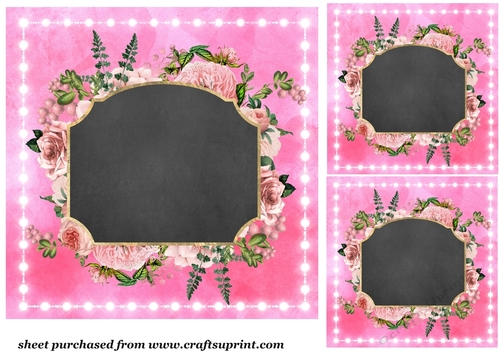 3 Pink chalkboard rose frame card fronts/toppers
