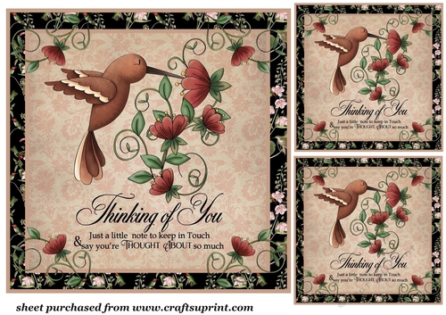 3 Humming bird thinking of you card fronts/toppers 1