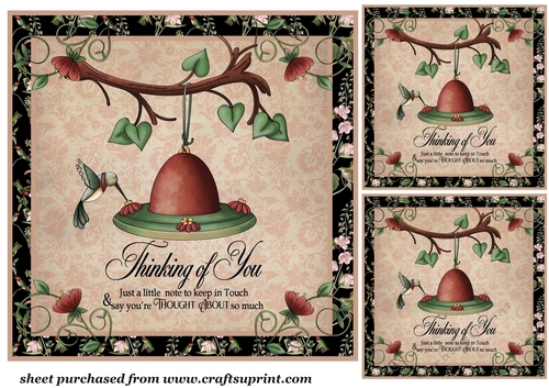 3 Humming bird thinking of you card fronts/toppers 2