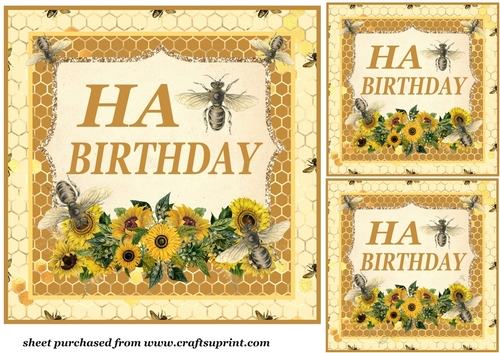 3 Sunflower and bee HaBee Birthday card fronts/toppers