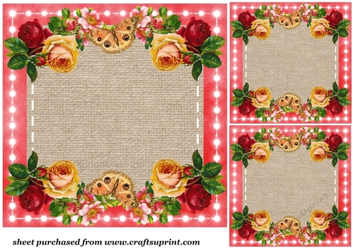 3 Pink rose and butterfly card front/topper(blanks)