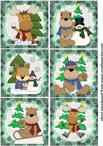 6 Christmas woodland animal toppers