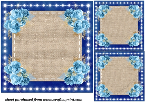 3 Blue rose card fronts/toppers blanks