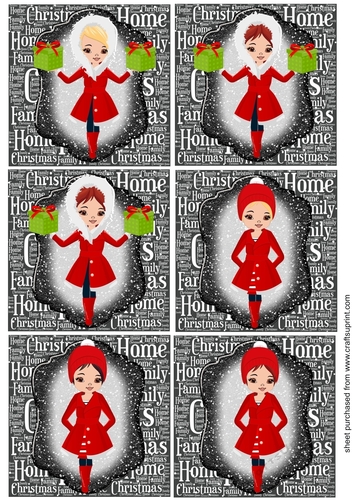 6 Christmas girl in red coat toppers 1