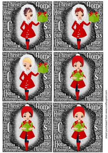 6 Christmas girl in red coat toppers 2