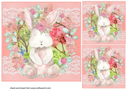 3 Water colour bunny card fronts/toppers