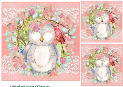 3 Water colour owl card fronts/toppers