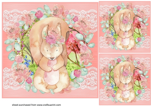 3 Water colour squirrel card fronts/toppers