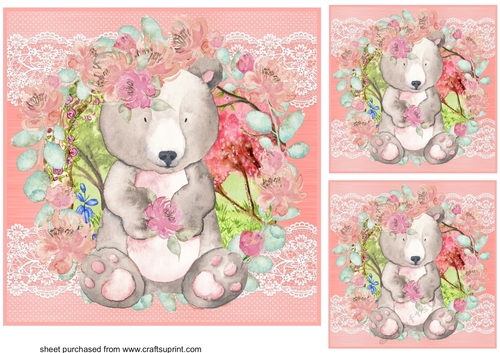 3 Water colour bear card fronts/toppers 1