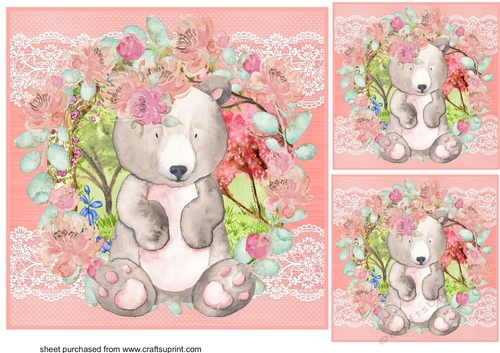 3 Water colour bear card fronts/toppers 2