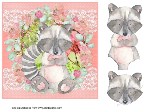 Floral raccoon card front