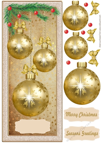 Gold Christmas baubles card front