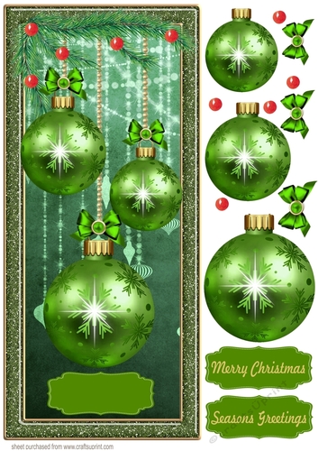 Green Christmas baubles card front