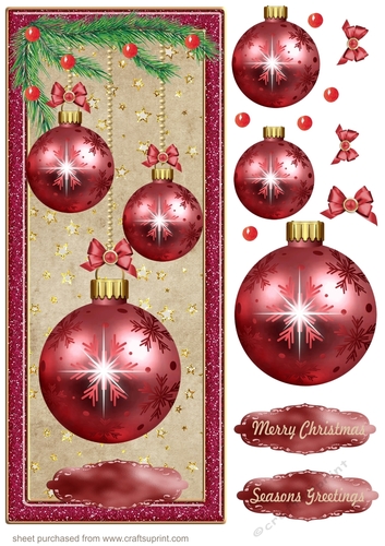 Red Christmas baubles card front