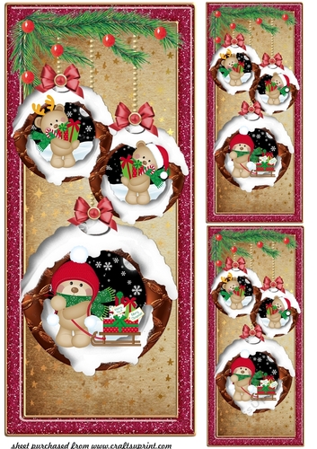 3 Christmas present bear bauble card fronts/toppers