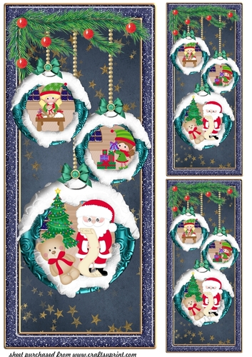 3 Santa s workshop bauble card fronts/toppers 2