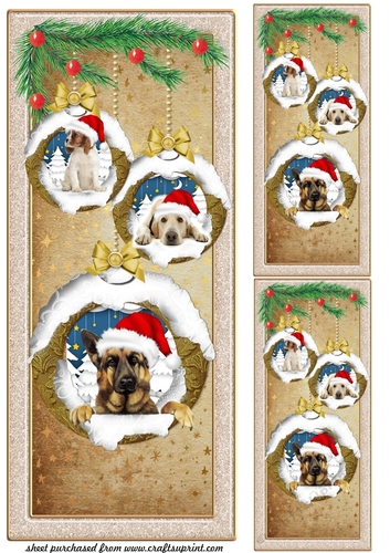 3 Christmas pups bauble card fronts/toppers 2